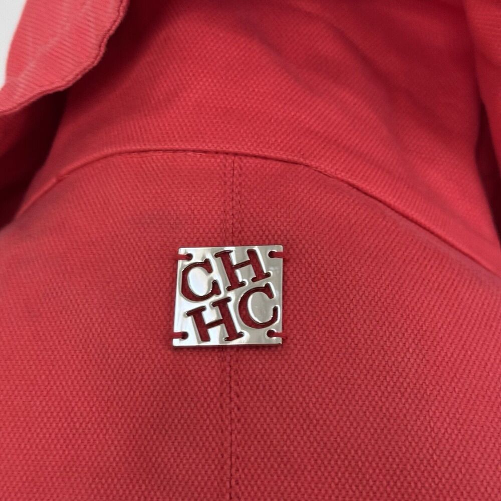 Carolina Herrera Cotton Spring Jacket Size Medium Red Coral Lined - Picture 11 of 15